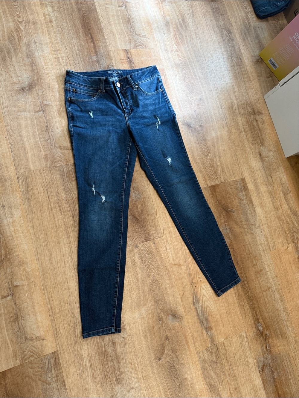 Maurices Indigo Skinny Jeans with Distressed Details